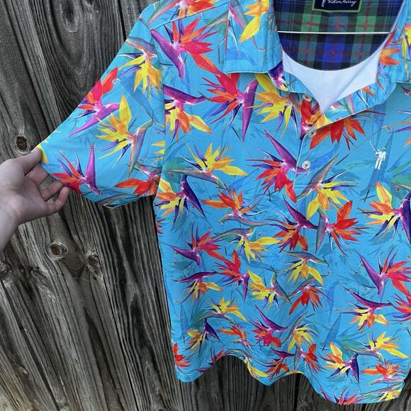 William Murray Birds Of A Feather Men’s Medium Golf Polo Blue Tropical Exotic - Picture 6 of 11